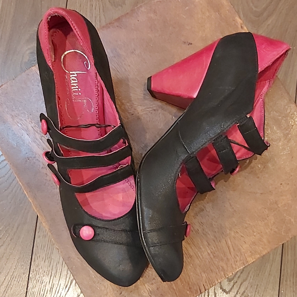 Chanii B Voila pink+black leather pumps